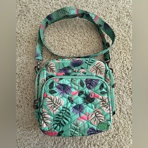 Lug Quilted Crossbody Bag Flamingo Tropical Print Adjustable Strap ~10x10 in